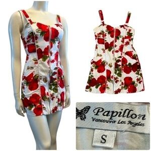 Papillon Blanc Gorgeous Red and White Floral Zip Up Mini Dress with Pockets l